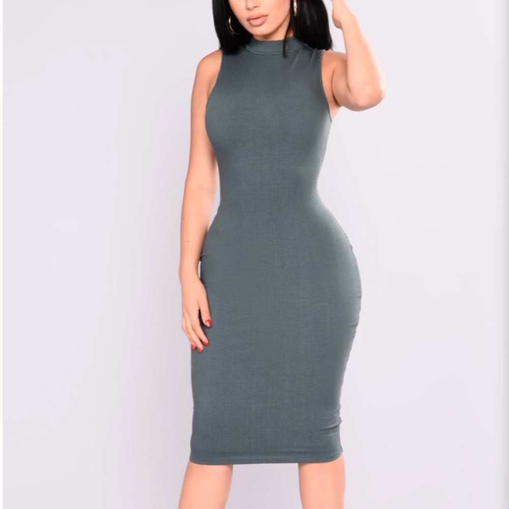 Fashion Nova Need Somebody Ribbed Dress - Hunter